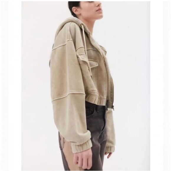 URBAN OUTFITTERS | Yogi Cropped Zip Fleece Hoodie Acid Wash Green Women’s Size M - Picture 2 of 11